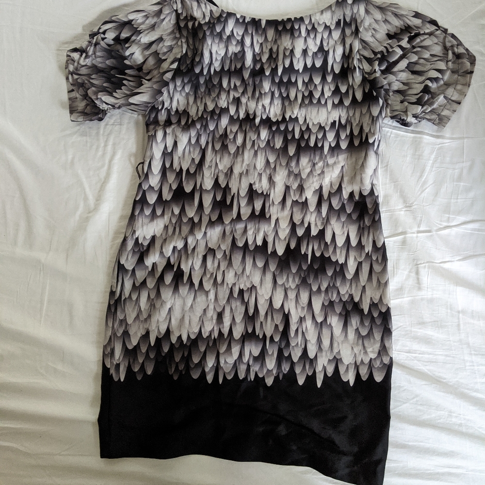 LAST CHANCE Suzi Chin for Maggie Boutique Gray Black Soft Feathered Print Dress